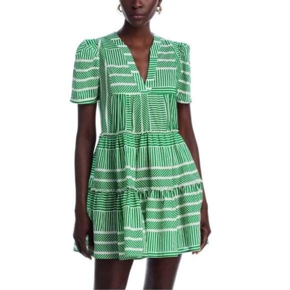 Aqua Dresses & Skirts - Aqua Green and White Striped Tiered Ruffled Mini Dress Size Medium